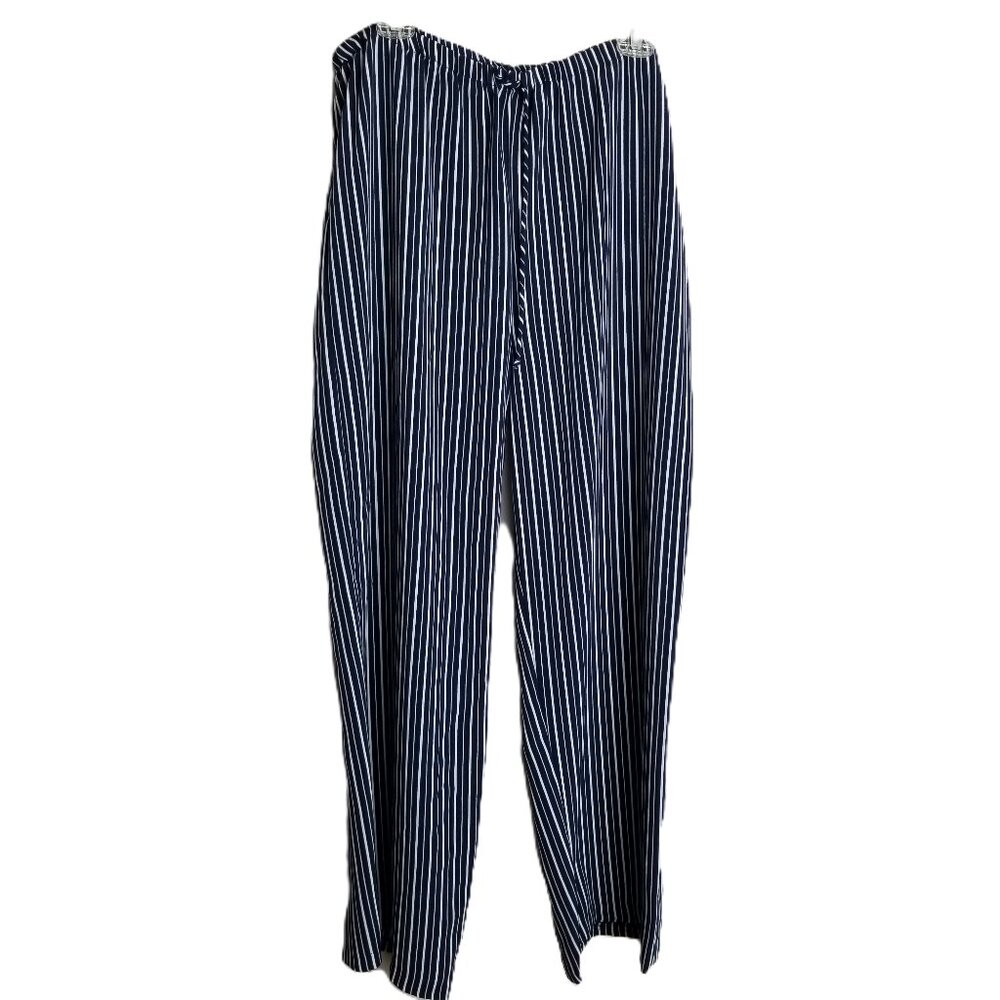 Basic Equipment Womens XL Navy White Striped Wide Leg Pants Coastal Nautical